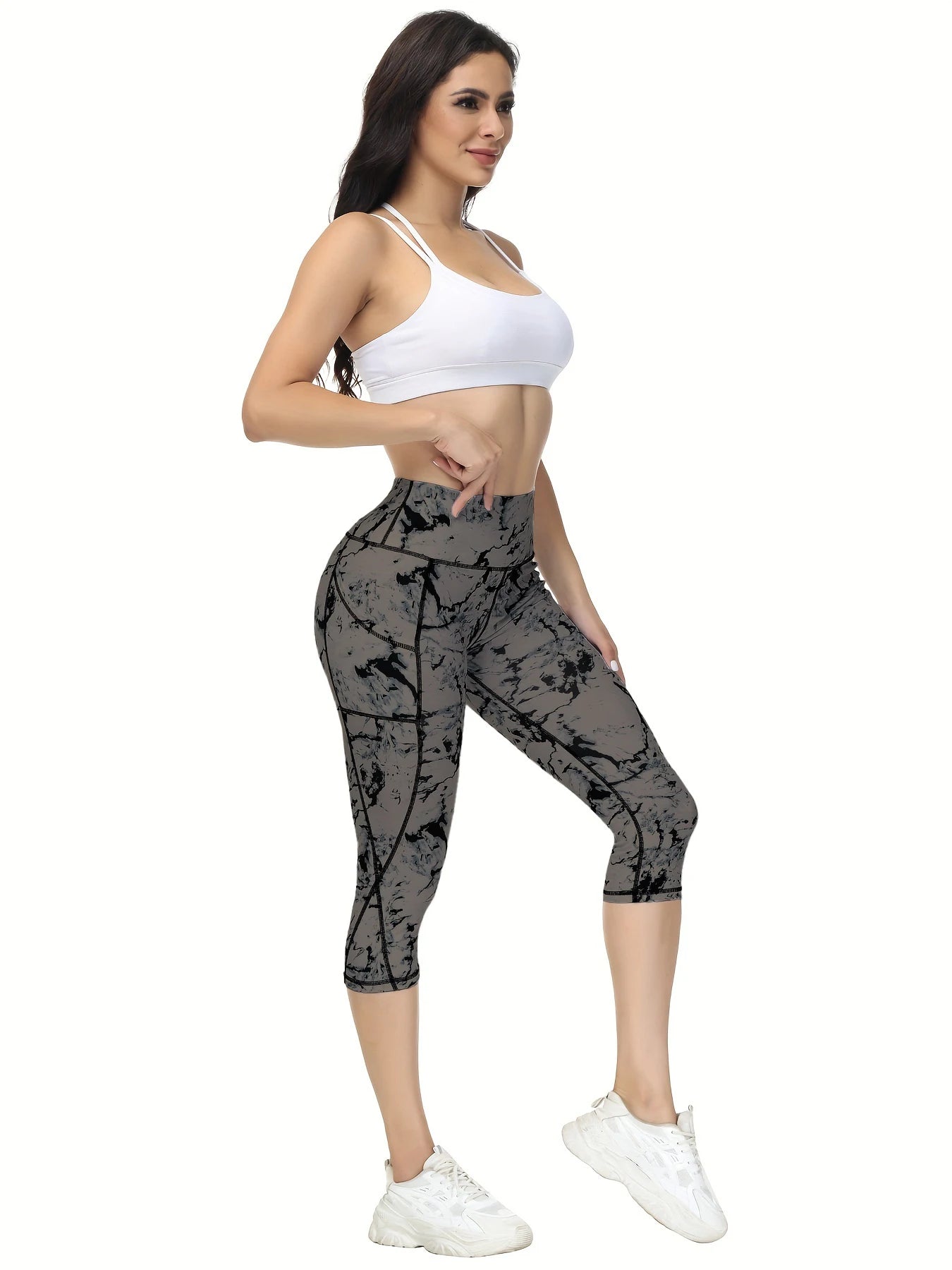 High Waisted Capri Leggings for Women with Pockets