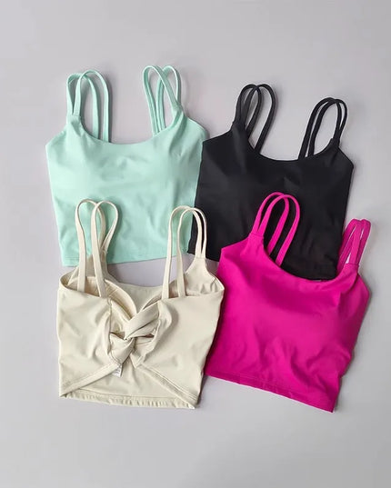 Women's Push-Up Sports Bra with Fixed Padding and Knotted Back