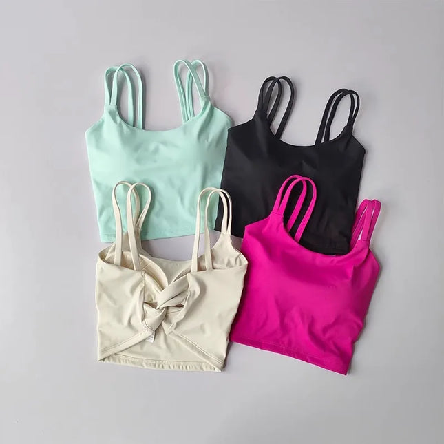 Women's Push-Up Sports Bra with Fixed Padding and Knotted Back