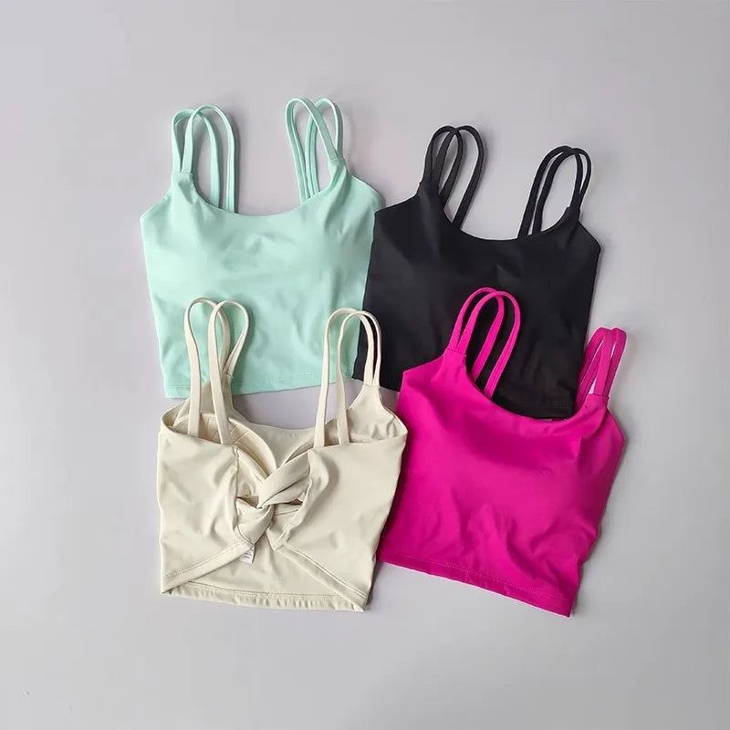 Women's Push-Up Sports Bra with Fixed Padding and Knotted Back