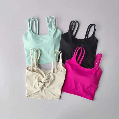 Women's Push-Up Sports Bra with Fixed Padding and Knotted Back