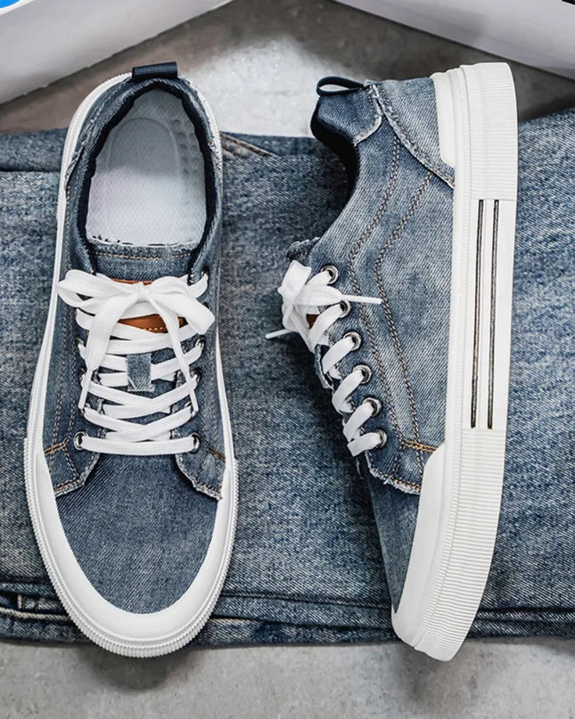 Men's Vulcanized Canvas Lace-Up Sneakers – Stylish & Durable Casual Shoes