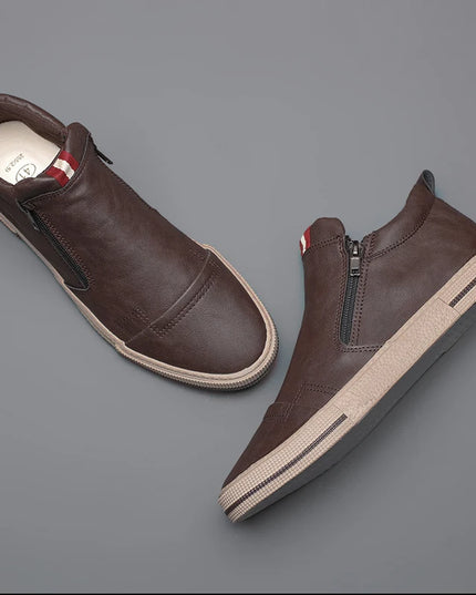 Men's Slip-On Sneakers with Side Zipper – Flat Casual Shoes for Men