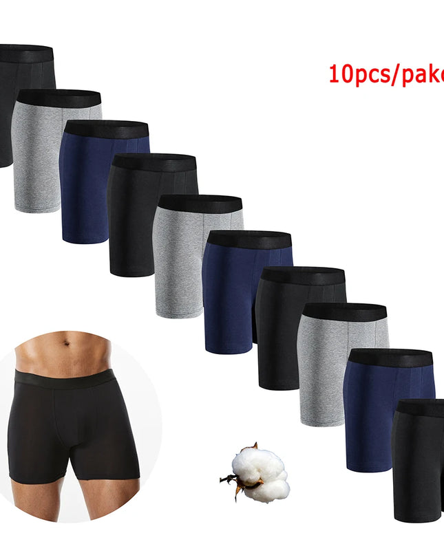 10-Pack Men’s Cotton Mid-Long Boxer Shorts – Comfortable & Breathable Underwear for Men