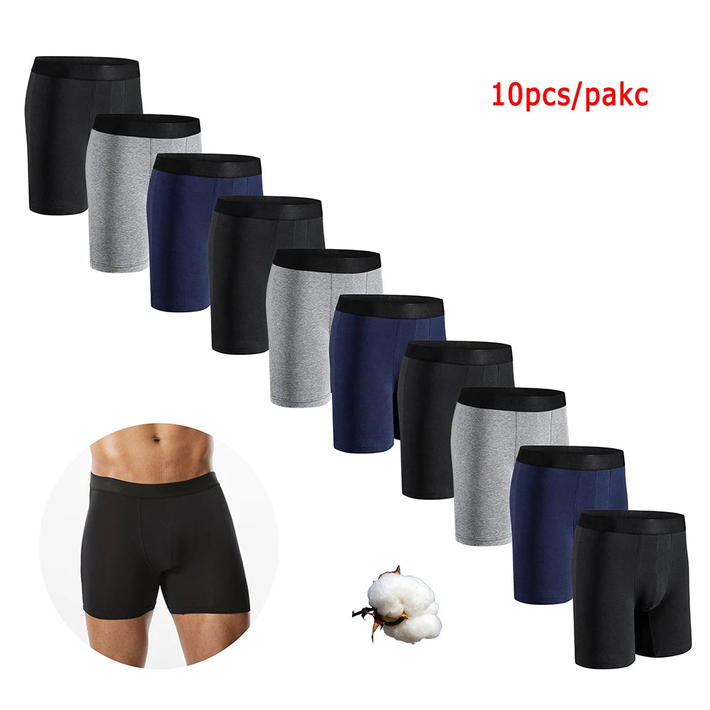 10-Pack Men’s Cotton Mid-Long Boxer Shorts – Comfortable & Breathable Underwear for Men