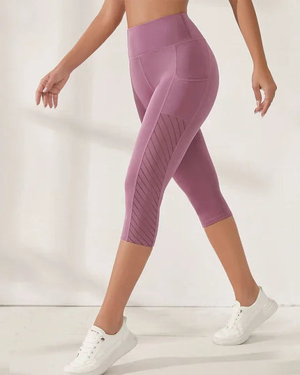 High-Waisted Hip-Lifting Slimming Yoga Crop Pants with Panel Pocket Design