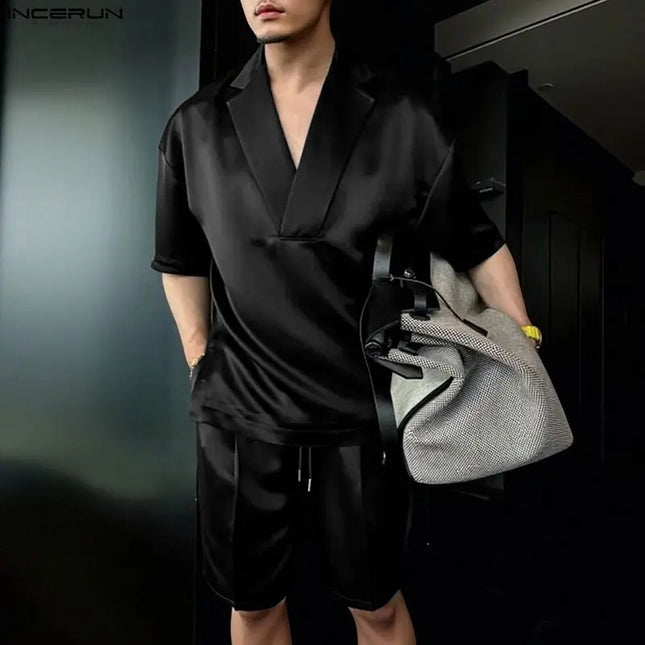 Incerun Men's Two-Piece Short Sleeve Shirt and Shorts Set