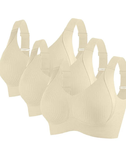 3-Piece Women's Non-Wire Push-Up Bra Set with Seamless Ribbed Design