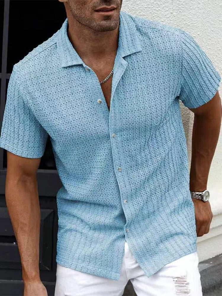 Vintage Mesh Mens Casual Breathable Hollow-Out Shirt
