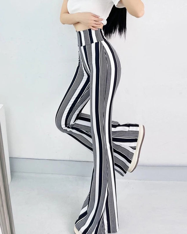 Women's Slim High Waist Striped Flare Pants