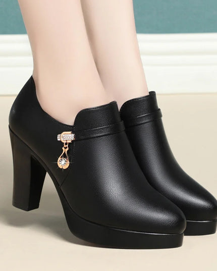 Women's Faux Leather Platform Boots with Zipper and Side Accessories