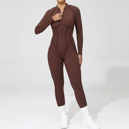 Women's Fitness Jumpsuit with Zipper - Activewear Bodysuit for Workout & Gym
