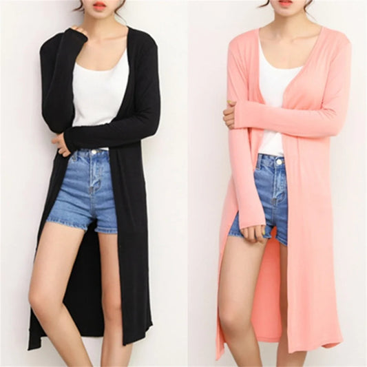 Women's Long Cotton Cardigan with Long Sleeves