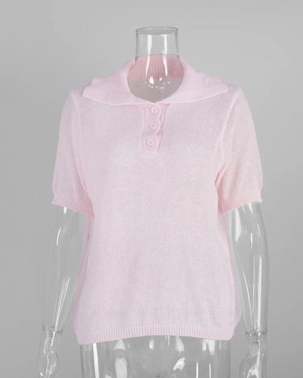 Knitted Women's Short Sleeve Polo T-Shirt