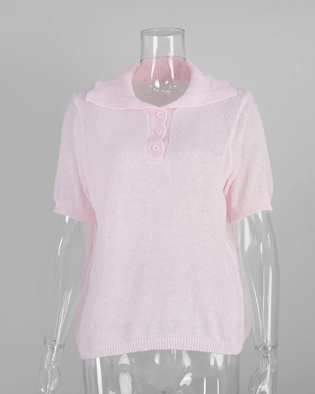 Knitted Women's Short Sleeve Polo T-Shirt