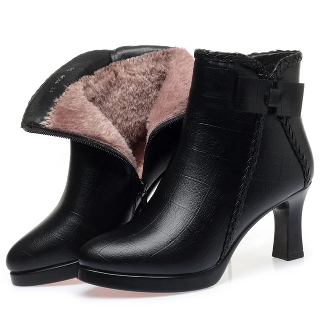 Velvet Stiletto Heel Ankle Boots for Women with Platform and Pointed Toe