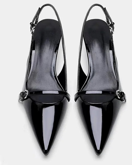 Women's Pointed Toe Sandals with Metal Buckle - Shallow Mouth Design - Anti-slip High Heels