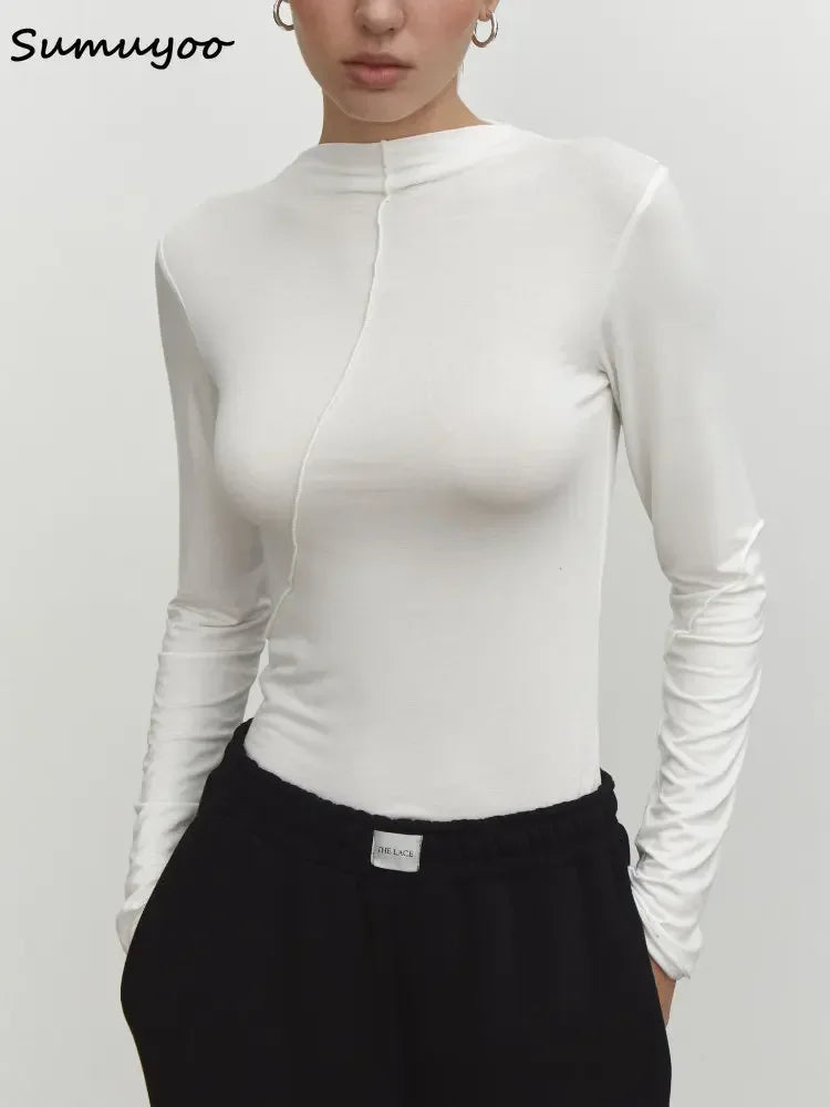 Sumuyoo Women's Splice Slim Fit Turtleneck Sweater