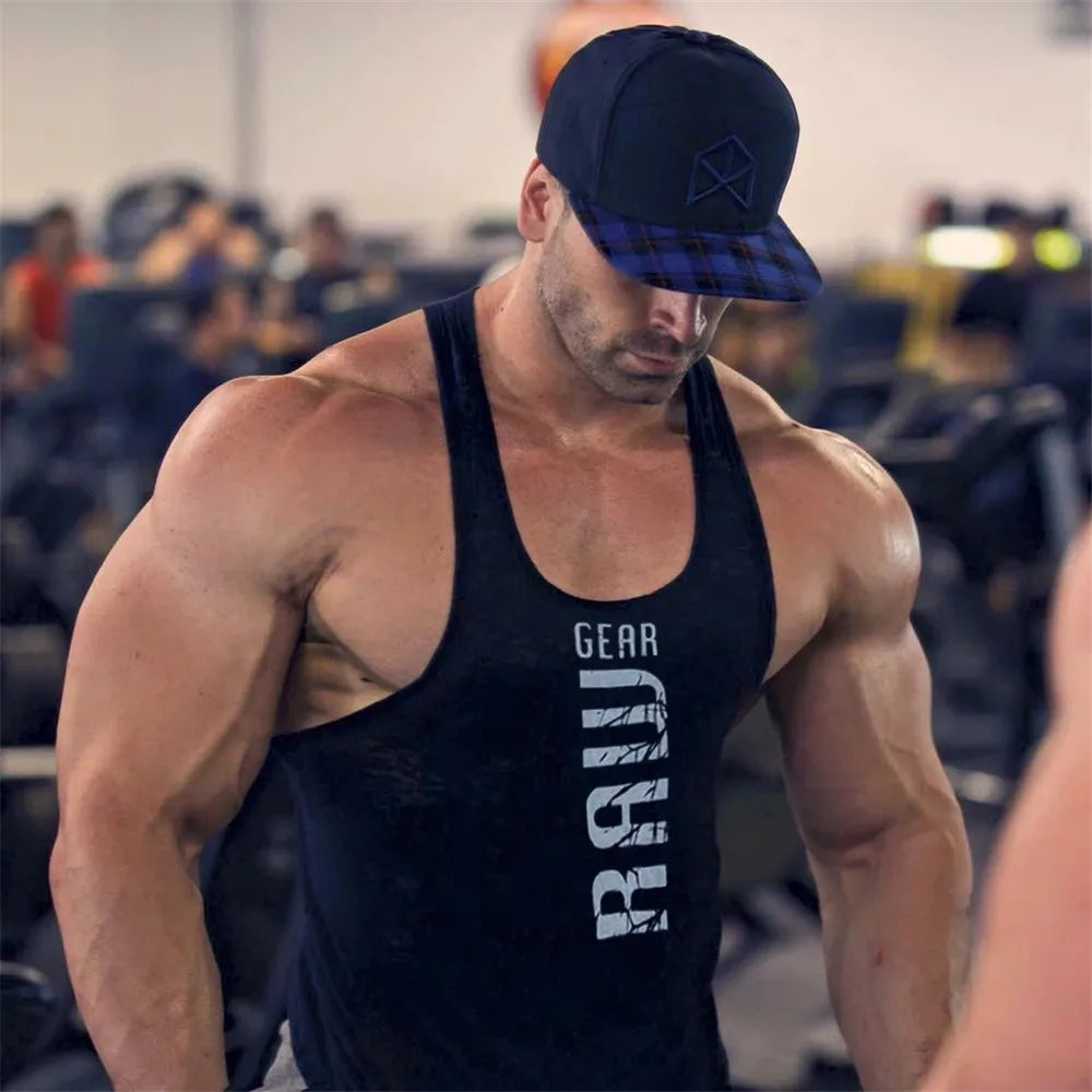 Men's "Raw Gear" Graphic Cotton Stringer Tank Top - Various Colors