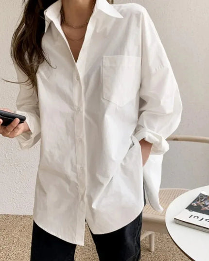 Womens Casual Loose Blouses with Turn-down Collar