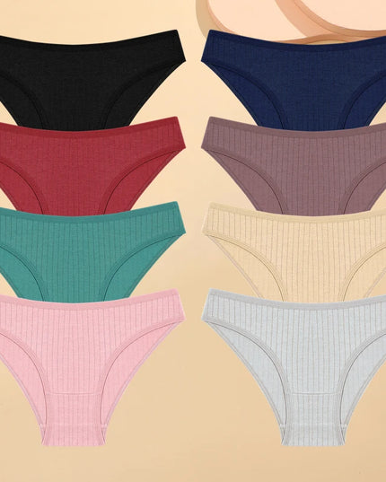 Set of 8 Cotton Striped Low-Rise Stretchy Panties for Women