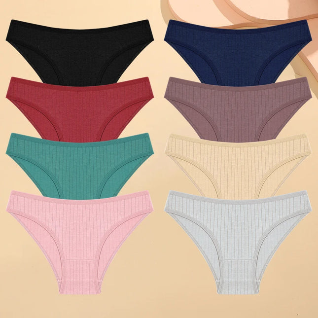 Set of 8 Cotton Striped Low-Rise Stretchy Panties for Women
