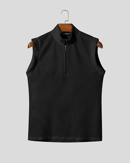 Incerun Men's Hollow Out See-Through Tank Top with Zipper