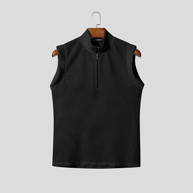 Incerun Men's Hollow Out See-Through Tank Top with Zipper