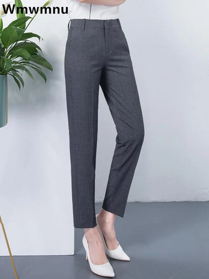 Women's High Waist Slim Slimming Skinny Pencil Pants - Elastic Ankle-Length Trousers