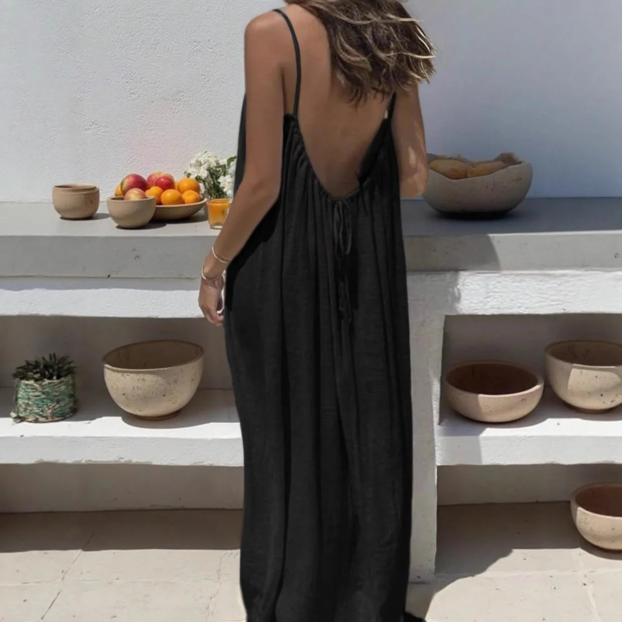 Women's Loose Fit Long Casual Dress with Strap Detailing
