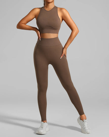 High-Waisted Ribbed Yoga Bra & Leggings Set for Women with Tummy Control