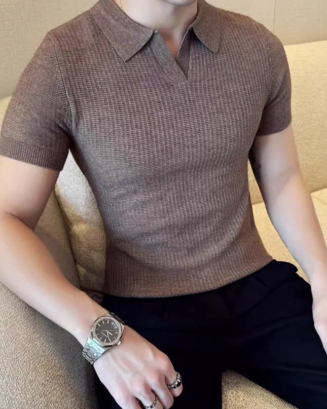 Men's Korean Style Slim Fit Polo Shirt – Thin Knit T-Shirt for Men