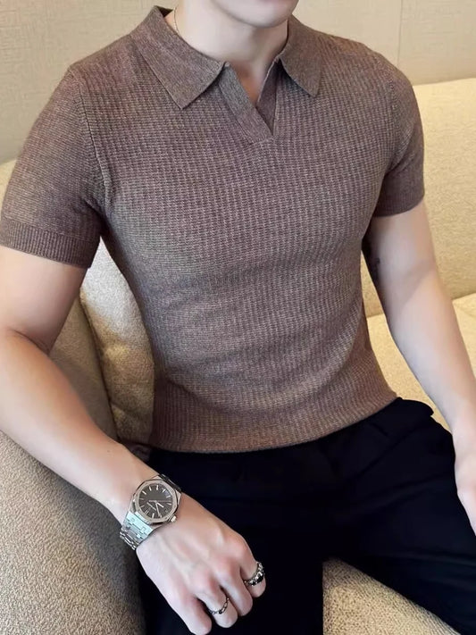 Men's Korean Style Slim Fit Polo Shirt – Thin Knit T-Shirt for Men