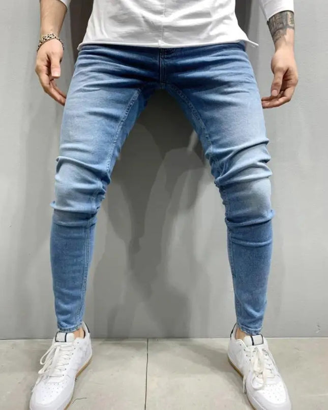 Men's Skinny Slim Fit Ripped Denim Jeans with Stretch, Hole & Patchwork Design
