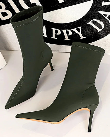 Satin Pointed Toe Short Ankle Boots with Low Heels for Women - Various Colors