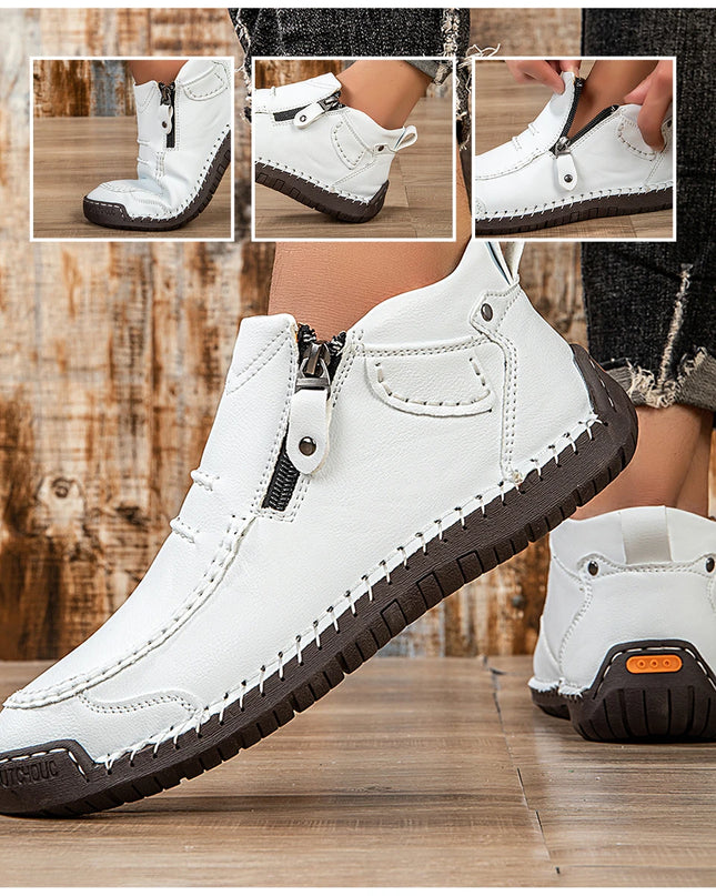 Classic Handmade Leather Men's Shoes with Zipper Design Outdoor Sneakers Casual Flat Shoes Men Work Shoes Ankle Boots