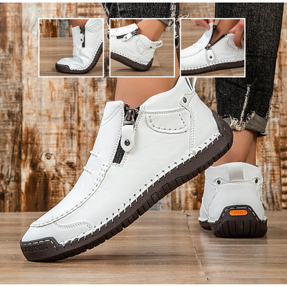 Classic Handmade Leather Men's Shoes with Zipper Design Outdoor Sneakers Casual Flat Shoes Men Work Shoes Ankle Boots