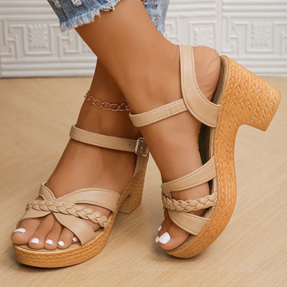 Lightweight Women's High Heeled Sandals with Ankle Buckle