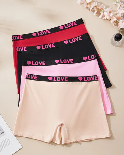 4PCS Plus Size Women's Comfort Cotton Boxer Briefs with Love Heart Print