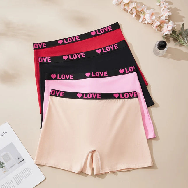 4PCS Plus Size Women's Comfort Cotton Boxer Briefs with Love Heart Print
