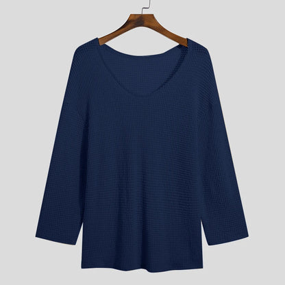 Men's Knit V-Neck Long Sleeve Hollow Out Loose Fit Sweater