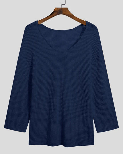 Men's Knit V-Neck Long Sleeve Hollow Out Loose Fit Sweater