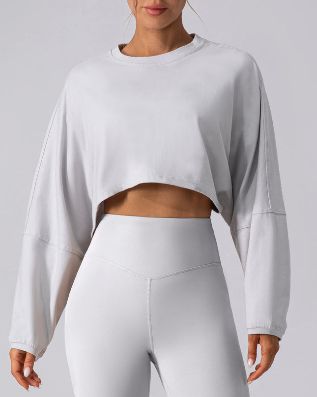 Women's Long Sleeve Sports Crop Top - Loose Fit Athletic Sweater