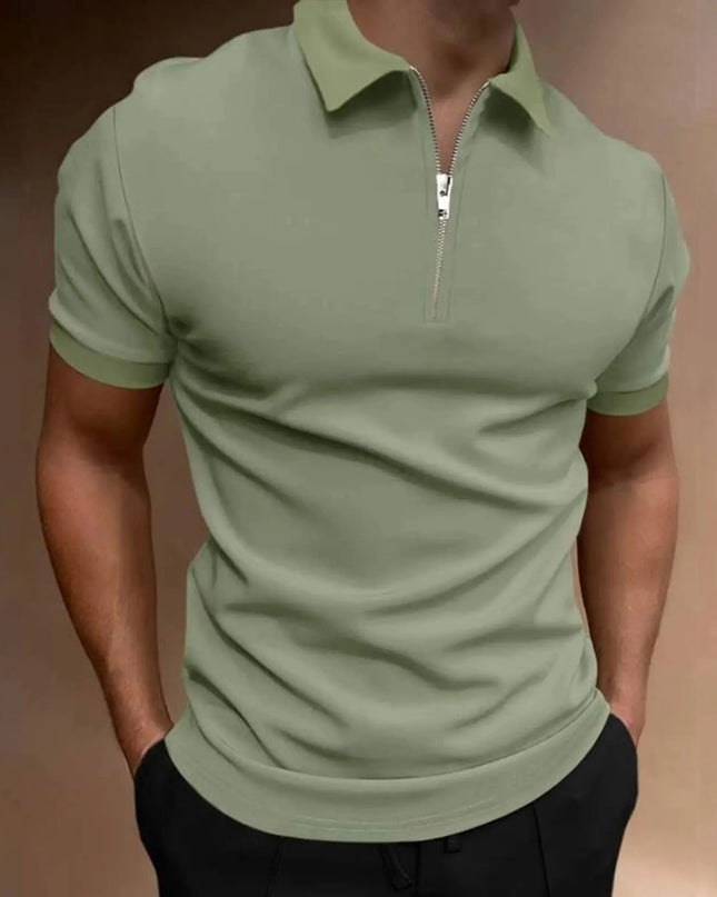 Men's Short-Sleeved Polo T-Shirt with Zipper