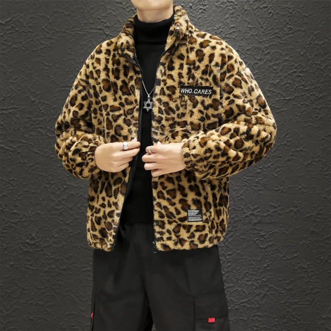 Men's Leopard Print Hooded Zipper Jacket