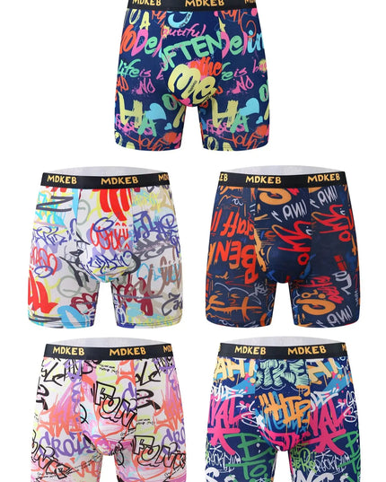 Ten-Piece Men's Graffiti Pattern Boxer Briefs Set – Breathable, Comfortable, High-Elastic Long Boxer Briefs