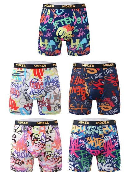 Ten-Piece Men's Graffiti Pattern Boxer Briefs Set – Breathable, Comfortable, High-Elastic Long Boxer Briefs