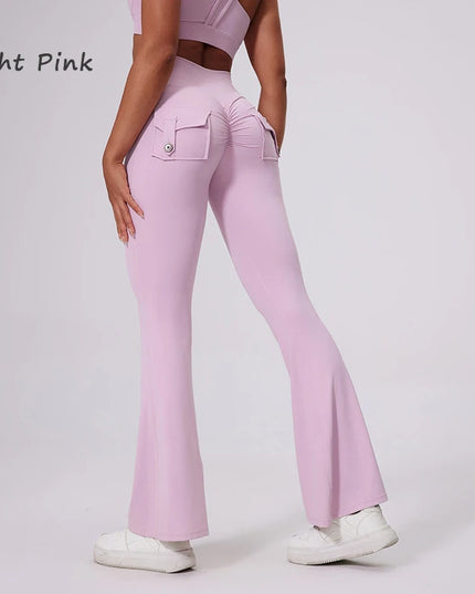 DIAS FIT JOY Women's High-Waisted Pocket Flared Pants | Hip-Lifting, Comfort Fit, Trendy Flared Trousers