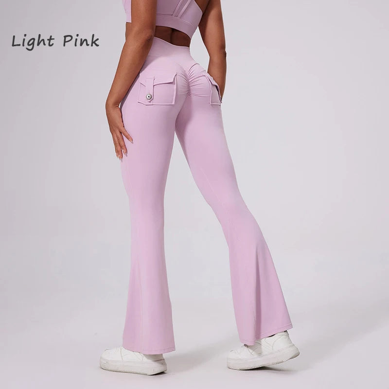 DIAS FIT JOY Women's High-Waisted Pocket Flared Pants | Hip-Lifting, Comfort Fit, Trendy Flared Trousers