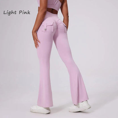 DIAS FIT JOY Women's High-Waisted Pocket Flared Pants | Hip-Lifting, Comfort Fit, Trendy Flared Trousers